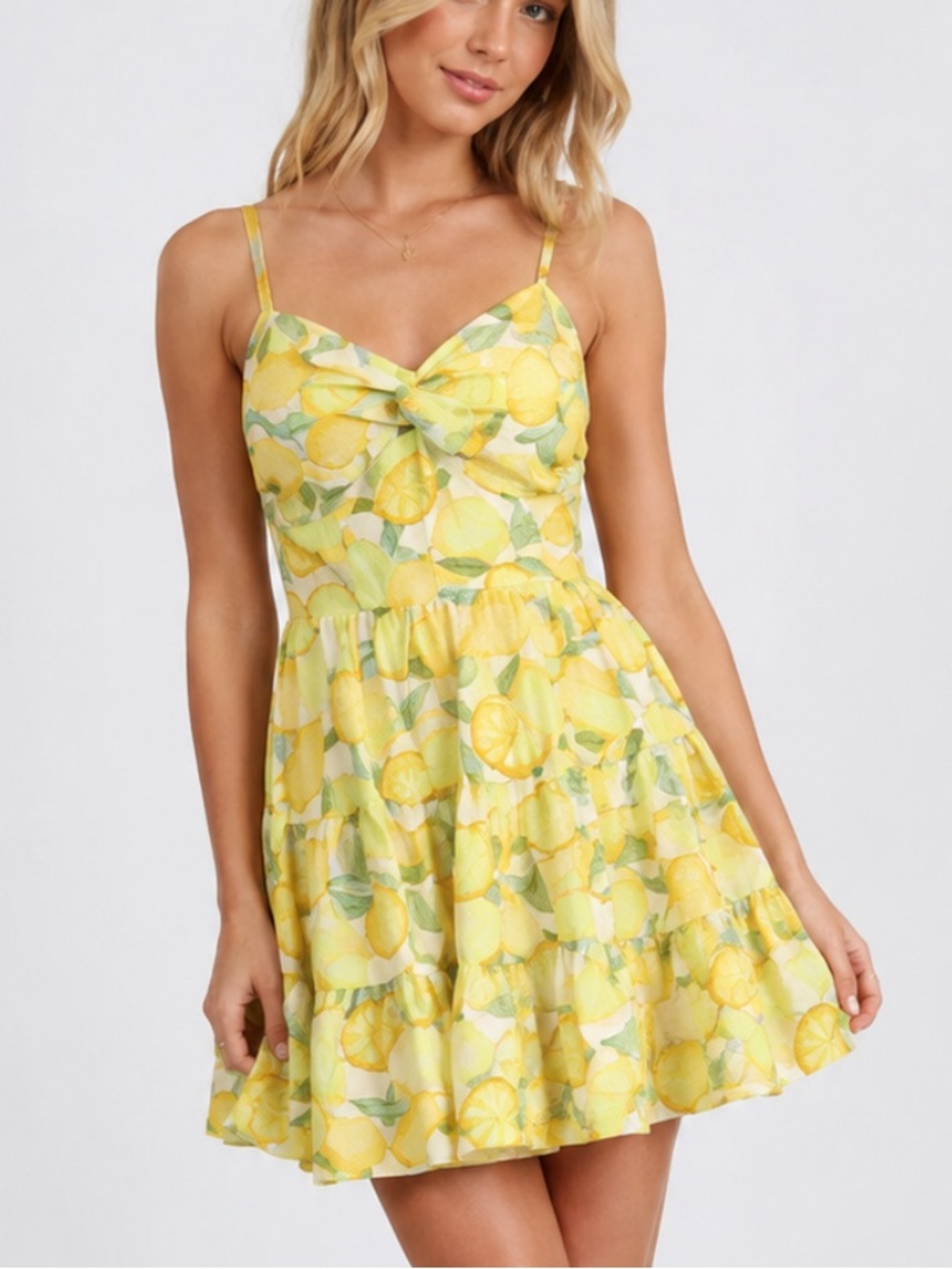 New! Avec Les Filles Yellow Lemon Print Mini Dress 39248